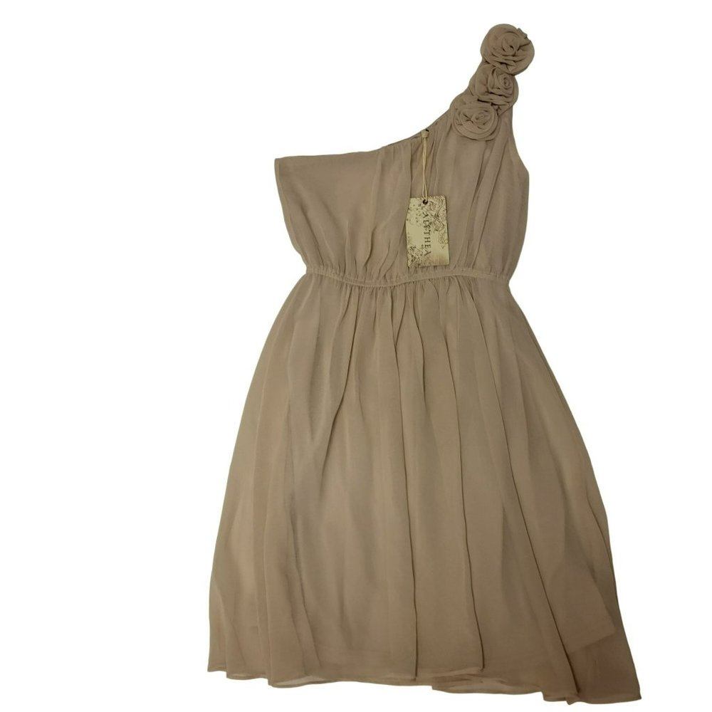 Alythea Jada One Shoulder Dress Rosette Strap Sand Cream Small